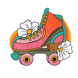 Retro 70s RollerSkate clipart illustration slightly distressed texture PNG, roller-skate png