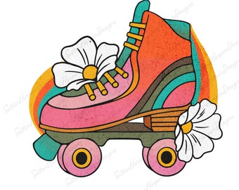 Ilustração retrô dos anos 70 RollerSkate clipart textura levemente desgastada PNG, patins png