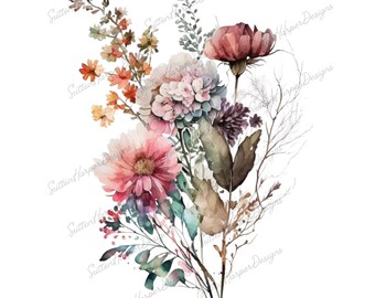 Boho Floral PNG, Boho flowers png, beautiful boho flowers bouquet png, boho png, trending png, fall flowers png, flowers printable, boho png