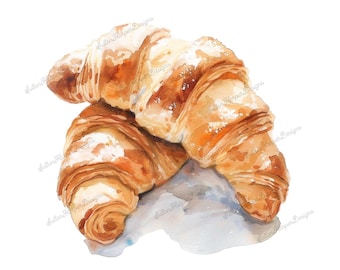 Watercolor Croissant Design PNG, Croissant png, watercolor croissant illustration png, Bakery png, Watercolor bakery pastry design png