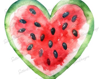 Watermelon Shaped as a Heart PNG illustration clipart, cute heart watermelon png, heart shaped fruit png clipart, Summer Watermelon png