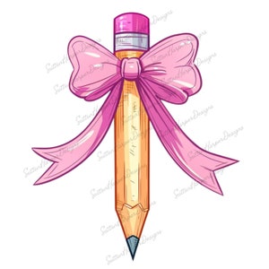 Kawaii Kokette Bleistift mit rosa Schleife PNG Illustration, niedlicher Bleistift png, Kokette Bleistift mit Schleife png, gelber Bleistift png, kawaii png