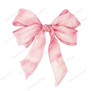 Pink pastel coquette ribbon bow watercolor PNG, pink bow png, coquette png, soft girl png, ribbon png, cute png, light pink bow png