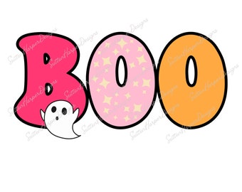 Cute BOO Halloween PNG, Cute ghost png, Retro Boo PNG, Retro Style Halloween png, Cute Pink Halloween png, pink halloween ghost boo png