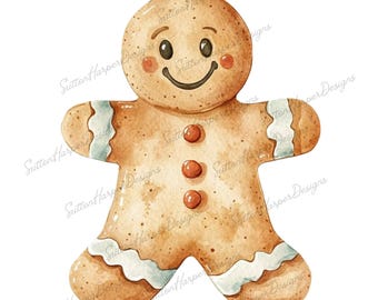 Cute Gingerbread Man Watercolor illustration PNG, gingerbread man png, cute christmas png, trending christmas png, trendy christmas png