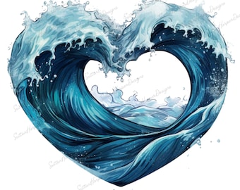 Heart Shaped Wave PNG T shirt Design Illustration, Heart Wave png, Wave design png, Ocean Beach Wave png, Summer trending png, trendy png