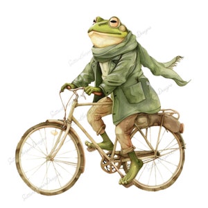 Cottagecore rana en bicicleta png ilustración digital, cottagecore png, rana png, cottage core rana sapo png, linda rana bicicleta png, de moda png