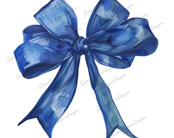 Royal Blue Bow PNG, Coquette Blue bow png, royal blue ribbon bow png, coquette bow png, oil painting blue bow png, trending bow png