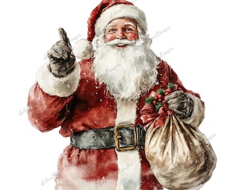 Vintage Santa Watercolor Illustration Design PNG, Vintage Santa png, Santa png, Vintage Christmas PNG, Trending Christmas png, X-mas pngs