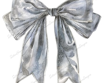 Silver Grey Coquette Sparkly Ribbon Bow Illustration PNG, Coquette Bow png, grey bow png, silver bow png, coquette png, trending png, pngs