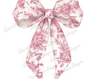 Lazo de coqueta con estampado floral rosa PNG, lazo con estampado Toile de Joy PNG, ilustración de lazo rosa PNG, lazo de coqueta PNG, lazo rosa PNG, sublimación de lazo