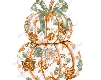 Chinoiserie Coquette Pumpkins with Bow png, Coquette Fall png, Coquette pumpkins png, Fall bow png, Girly Fall png, autumn png, fall pngs