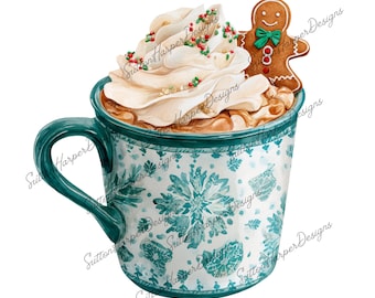 Cute Winter Mug PNG, Christmas Hot Cocoa png, Watercolor winter illustration png, christmas png, trending christmas png, hot cocoa png