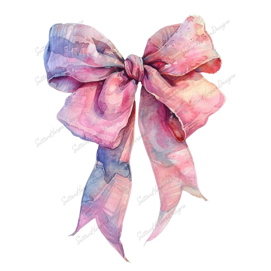 Beautiful Pink Coquette Ribbon Bow Watercolor Illustration PNG ...
