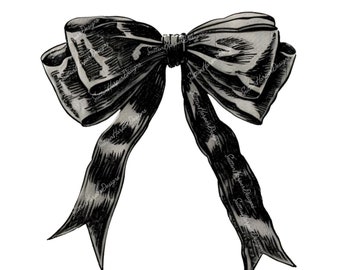 Dark Coquette Vintage Black Ribbon Bow PNG digital download illustration design, black bow png, black coquette png, ribbon tied into bow png