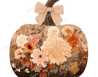 Floral Pumpkin png, Coquette pumpkin png, fall png, fall pumpkin png, pumpkin bow png, fall coquette png, viral fall png, boho fall png