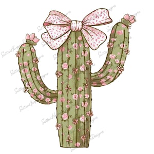 May include: A green cactus with pink flowers and a pink and white bow. The cactus is a popular symbol of the desert and is often used in home decor.
