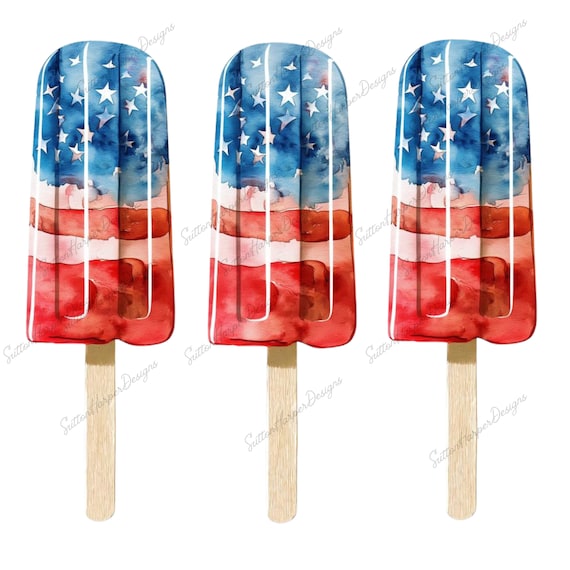 American Flag Popsicles PNG, Red White & Blue Popsicles watercolor Illustration PNG, Cute 4th of July PNG, Patriotic Summer png, trendy png