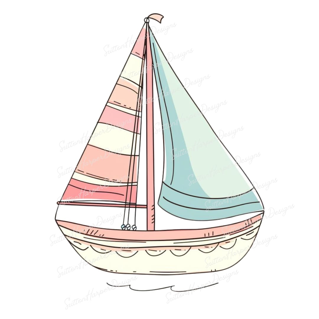 Cute Pastel Sailboat Cartoon Illustration Clipart Png, Cute Sailboat ...