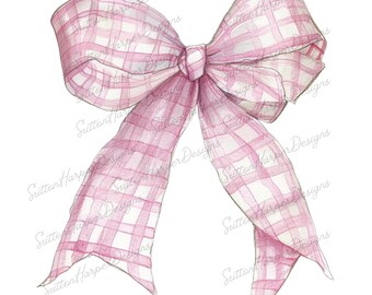 Lazo de cuadros vichy rosa PNG, cinta con estampado de cuadros vichy rosa y blanco atada en un lazo PNG ilustración, lazo rosa png, lazo rosa coqueto png, lazos png