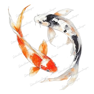 Watercolor Koi Fish PNG, Watercolor Koi Fish Illustration design png, Koi fish png, trending japanese png, chinese png, japanese fish png