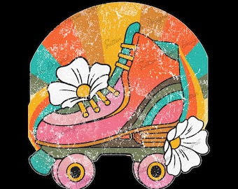 Retro Roller Skate PNG, Distressed Roller Skate, Hippie Roller Skate PNG