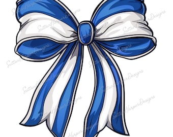 Royal Blue and White Ribbon Bow Cartoon PNG, Blue and White bow png, white and blue team png, coquette bow png, bow png designs, bow pngs