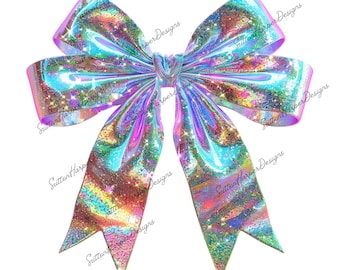 Iridescent Bow PNG, Coquette bow png, Rainbow png, Beautiful bow png, girly bow png, rainbow bow png, iridescent png, bow png