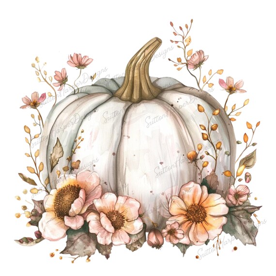 Boho cottagecore white floral pumpkin PNG design, boho pumpkin png, cottagecore pumpkin png, floral pumpkin png, trending pumpkin png