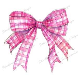 Pink Gingham Bow PNG, Coquette pink gingham ribbon bow png illustration clipart design, pink bow png, coquette png, bow png, pink bow png