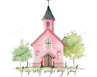 Het gaat goed met mijn ziel kerkkapel png-ontwerp aquarel illustratie, christelijk png, bijbelvers png, kerk png, kruis png