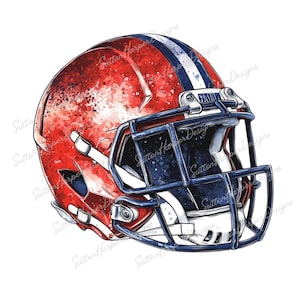 Red Football Helmet Illustration PNG, Red and Blue Football Helmet png, Watercolor football helmet png, football png, trending football png