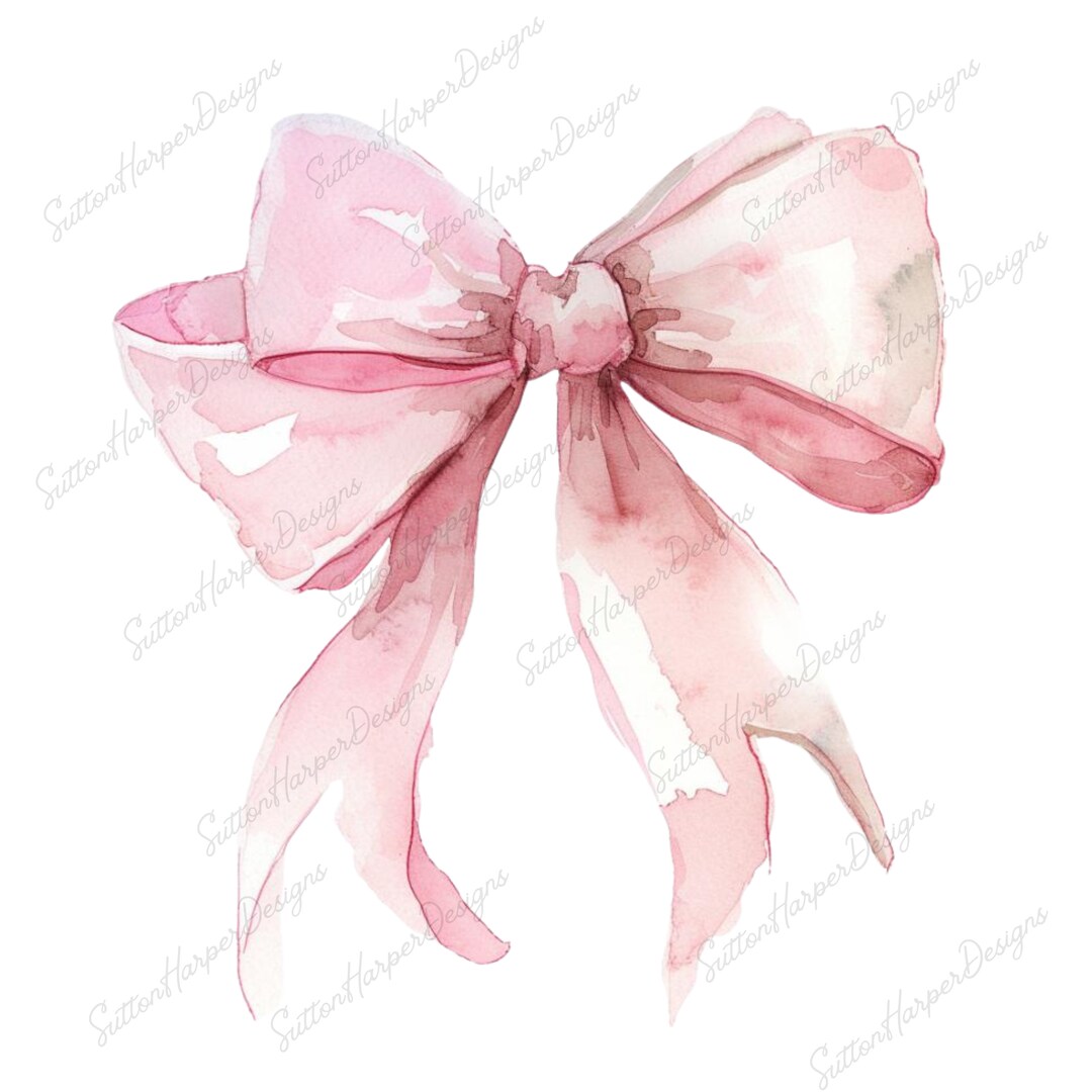 Pink Pastel Ribbon Bow PNG, Coquette Ribbon Png, Cute Png, Watercolor ...