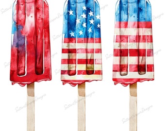 American Flag Red White & Blue Popsicles Illustration T shirt Design png, Patriotic popsicles png, 4th of july cute png, trending png, pngs
