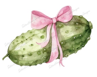 Coquette Pickle mit rosa Schleife PNG, Coquette T-Shirt Design PNG, Pickle Design Illustration PNG, trendige PNG, Trending PNG, Gurken PNG, PNG