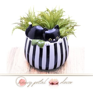 Cat Planter with Drainage Hole 7&quot; | Peek-A-Boo Cat Ceramic Planter | Cute Animal Planter Pot | Outdoor Indoor Planter Pot | *Planter only*