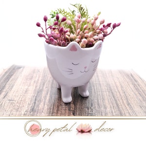 Cat Planter | White Ceramic Succulent Planter | Cute Animal Planter | Flower Pot | Desk Decor | Standing Face Planter | *Planter only*