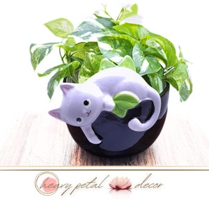 Cat Planter with Drainage Hole 7" | Playful Cat Ceramic Planter | Cute Animal Planter | Indoor Outdoor Planter Pot |  *Planter only*