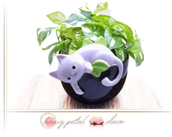 Cat Planter with Drainage Hole 7" | Playful Cat Ceramic Planter | Cute Animal Planter | Indoor Outdoor Planter Pot |  *Planter only*