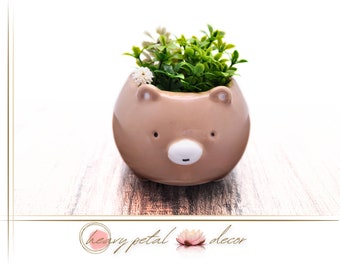 Bear Planter with Drainage Hole | Brown Ceramic Succulent Planter | Cute Animal Planter | Plant Pot | Gift For Her | *Planter only*