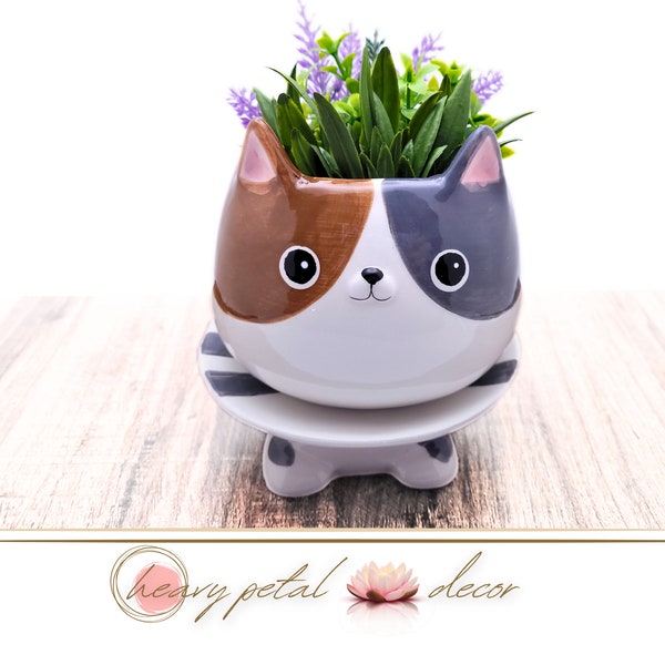 Cat Planter with Drainage Hole and Footsie Platter | Cat Ceramic Succulent Planter | Cute Animal Planter | Plant Pot | *Planter only*