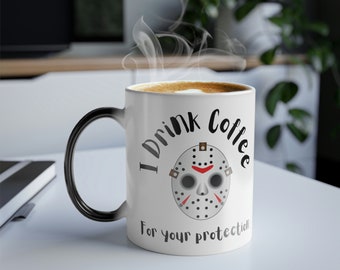 Bebo café para tu protección, taza de morphing de color de 11 oz