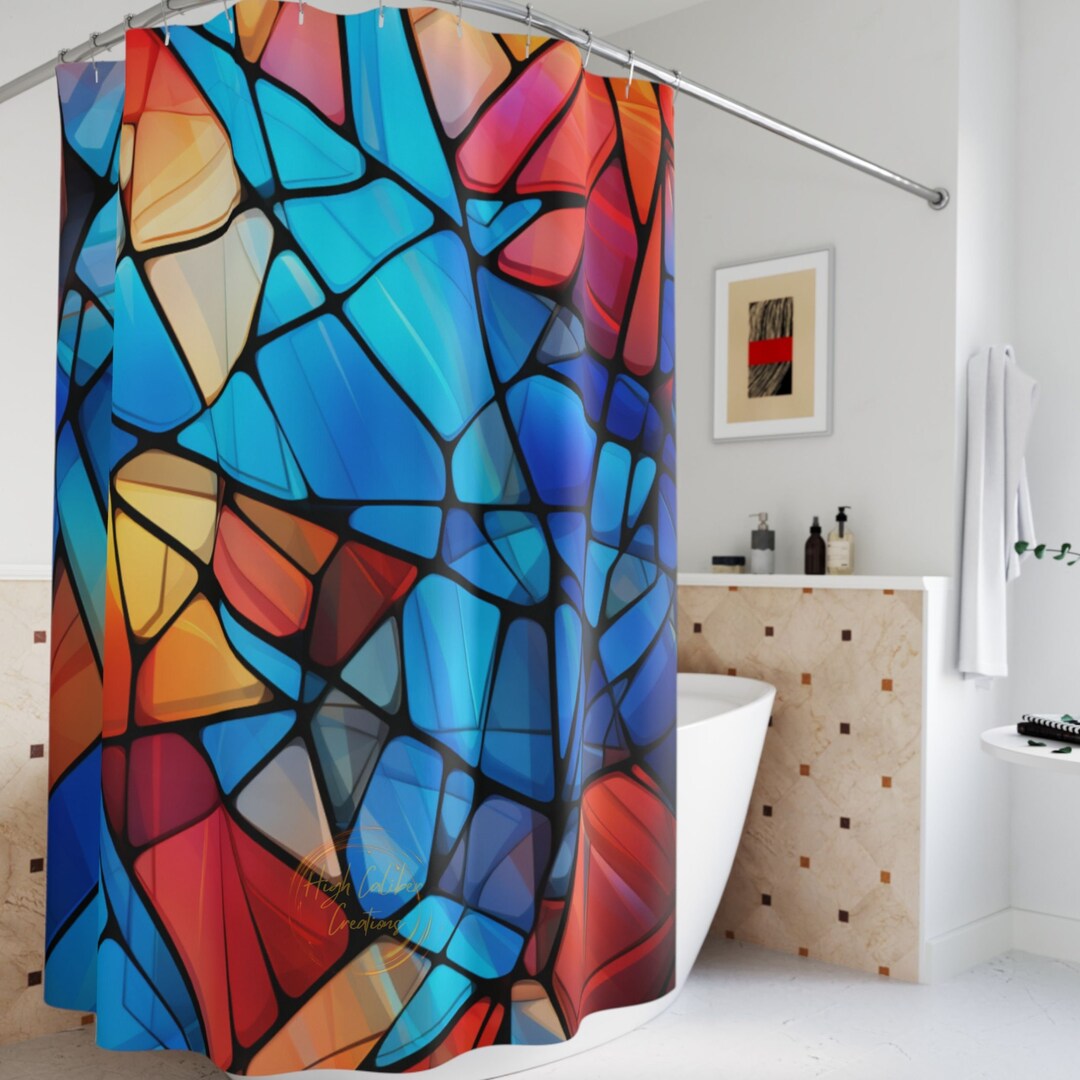 Stained Glass Shower Curtain Abstract Art Curtain Colorful Etsy