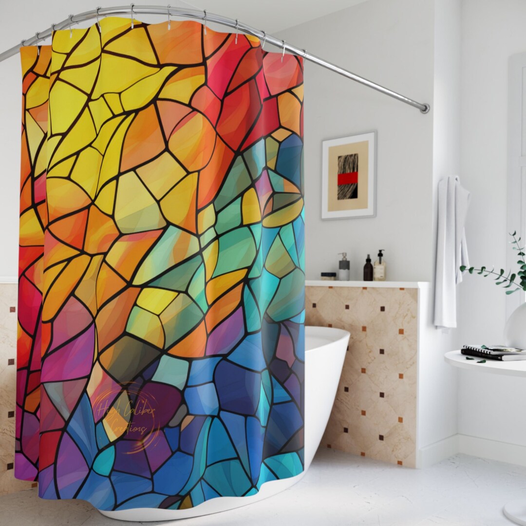 Stained Glass Shower Curtain Abstract Art Polyester Curtain Etsy