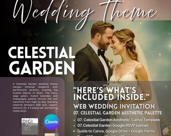 Boda con temática de jardín celestial, decoración de noche estrellada, detalles lunares y elegancia floral.