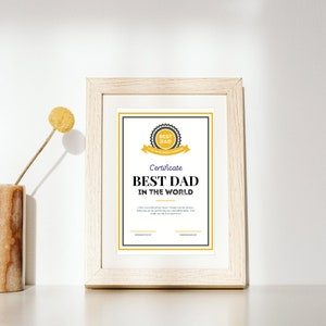 Father&#39;s Award Certificate | Best Dad in the World Gift | Printable Dad Certificate | World&#39;s Best Dad | Dad Printable Gift
