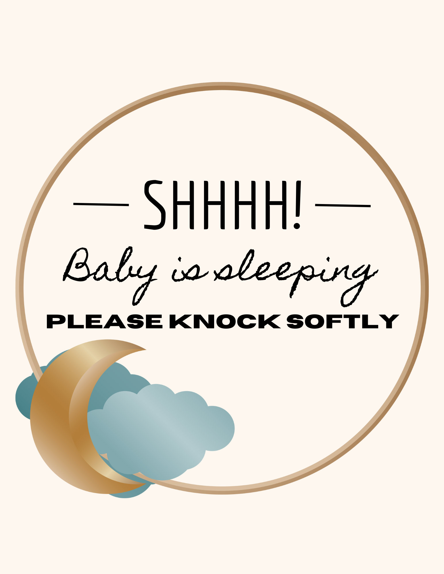 Baby Sleeping Sign | Door Hanger | Printable | Don't Ring Doorbell Sign ...