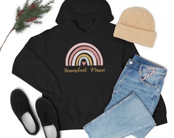 Homeschool Hoodie Sweatshirt for Mama with Rainbow | Cozy Long Sleeve Home Educator Shirt | Gift for Homeschool Mom | Stay-at-Home Mom