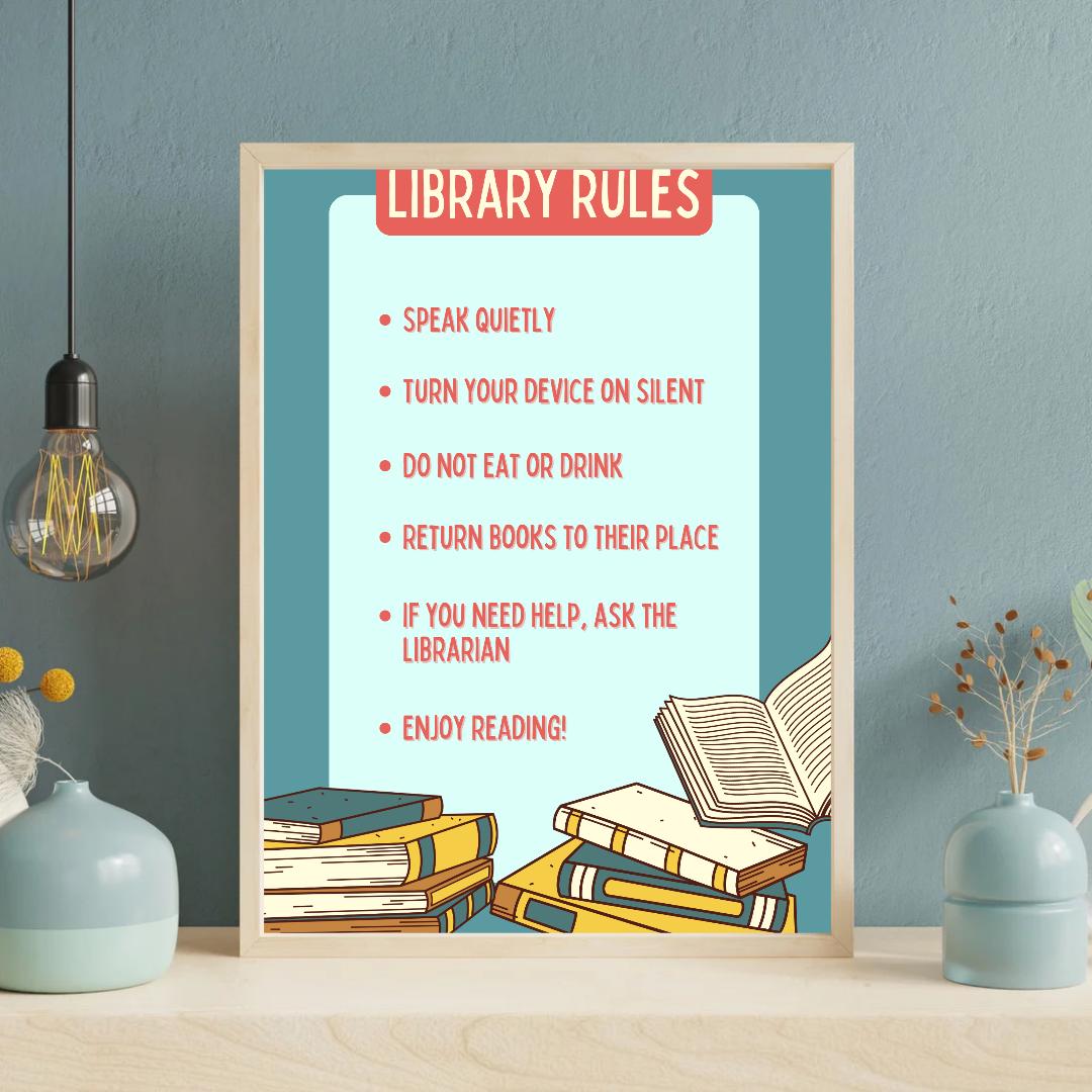 Library Rules Sign Library Poster School Decor Digital Download