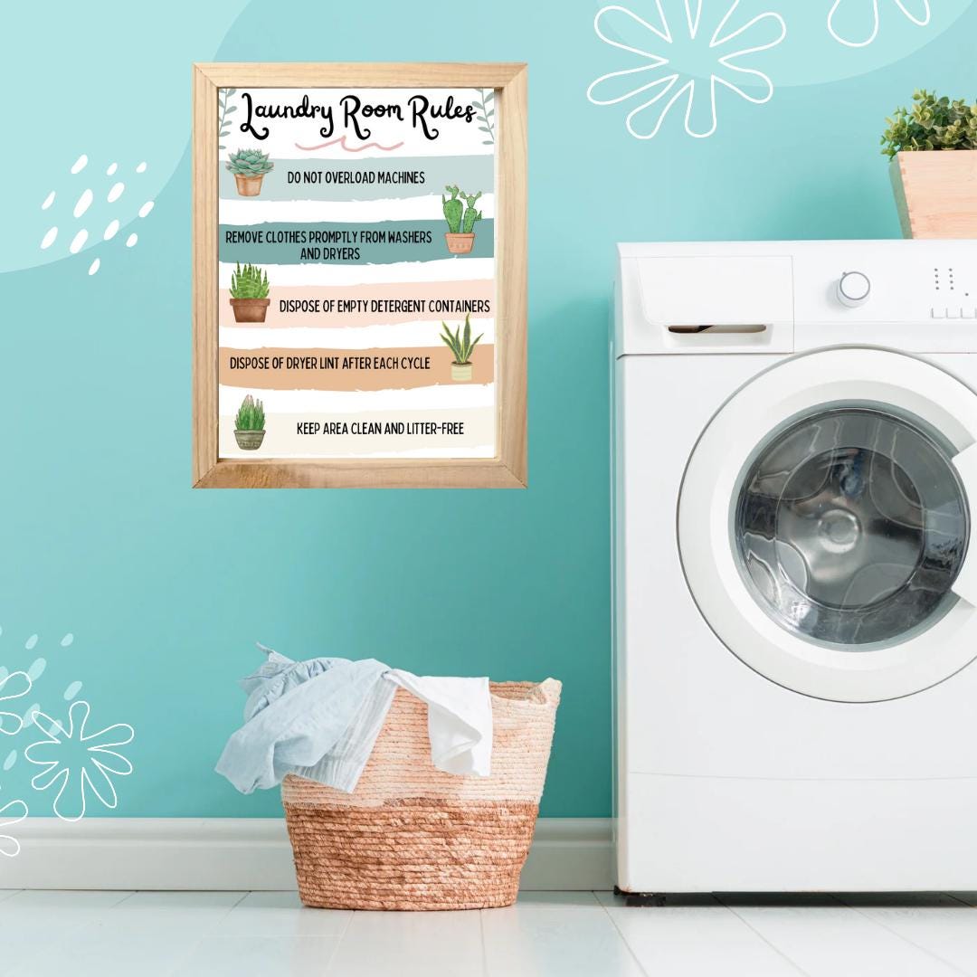 Laundry Room Rules Modern Succulent Plant Sign for Airbnb Vacation ...